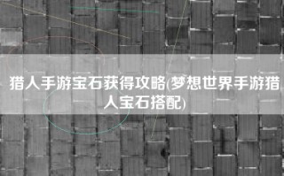 猎人手游宝石获得攻略(梦想世界手游猎人宝石搭配)