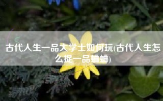 古代人生一品大学士如何玩(古代人生怎么捉一品蛐蛐)