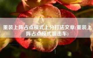 重装上阵占点模式上分打法文章(重装上阵占点模式狙击车)