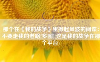 那个在《我的战争》里掀起风波的间谍：不要走我的老路[多图](这是我的战争在那个平台)