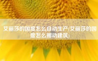 艾丽莎的国度怎么自动生产(艾丽莎的国度怎么挪动建筑)