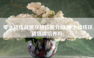 零之战线战姬厌战技能介绍(零之战线厌战值得培养吗)
