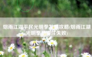 烟雨江湖平民光明拳发展攻略(烟雨江湖光明拳劲灌注失败)