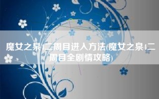 魔女之泉4二周目进入方法(魔女之泉4二周目全剧情攻略)