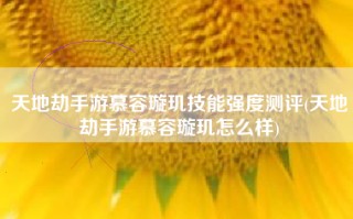 天地劫手游慕容璇玑技能强度测评(天地劫手游慕容璇玑怎么样)