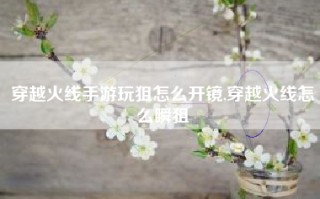 穿越火线手游玩狙怎么开镜,穿越火线怎么瞬狙