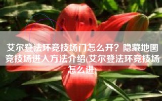 艾尔登法环竞技场门怎么开？隐藏地图竞技场进入方法介绍(艾尔登法环竞技场怎么进)