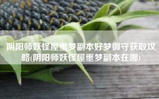 阴阳师妖怪屋噩梦副本好梦御守获取攻略(阴阳师妖怪屋噩梦副本在哪)