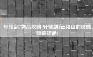 轩辕剑7物品攻略(轩辕剑3云和山的彼端隐藏物品)