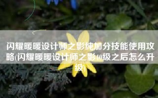 闪耀暖暖设计师之影纯加分技能使用攻略(闪耀暖暖设计师之影40级之后怎么升级)