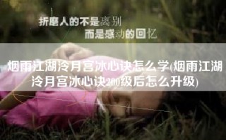 烟雨江湖泠月宫冰心诀怎么学(烟雨江湖泠月宫冰心诀200级后怎么升级)