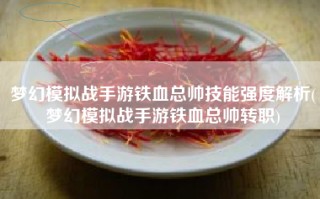 梦幻模拟战手游铁血总帅技能强度解析(梦幻模拟战手游铁血总帅转职)
