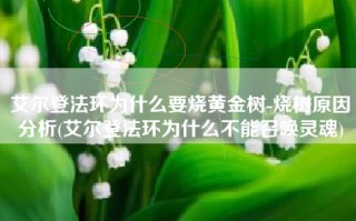 艾尔登法环为什么要烧黄金树-烧树原因分析(艾尔登法环为什么不能召唤灵魂)