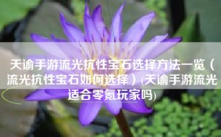 天谕手游流光抗性宝石选择方法一览（流光抗性宝石如何选择）(天谕手游流光适合零氪玩家吗)
