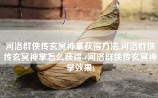 河洛群侠传玄冥神掌获得方法,河洛群侠传玄冥神掌怎么获得-(河洛群侠传玄冥神掌效果)