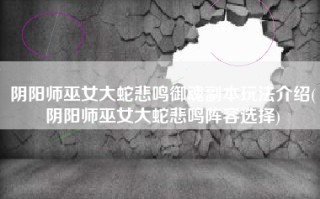 阴阳师巫女大蛇悲鸣御魂副本玩法介绍(阴阳师巫女大蛇悲鸣阵容选择)