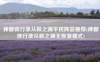 神都夜行录从极之渊平民阵容推荐(神都夜行录从极之渊无恢复模式)