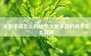 火影手游怎么的秘术,火影手游的纲手怎么获得