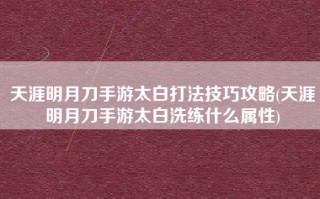 天涯明月刀手游太白打法技巧攻略(天涯明月刀手游太白洗练什么属性)