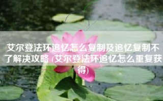 艾尔登法环追忆怎么复制及追忆复制不了解决攻略 (艾尔登法环追忆怎么重复获得)