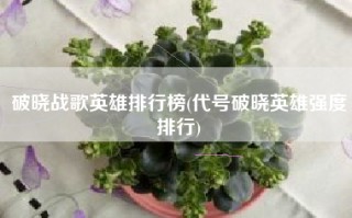 破晓战歌英雄排行榜(代号破晓英雄强度排行)