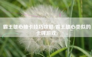 霸王雄心抽卡技巧攻略(霸王雄心类似的卡牌游戏)