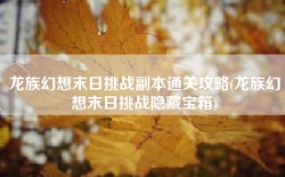 龙族幻想末日挑战副本通关攻略(龙族幻想末日挑战隐藏宝箱)