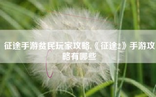 征途手游贫民玩家攻略,《征途2》手游攻略有哪些