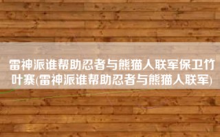 雷神派谁帮助忍者与熊猫人联军保卫竹叶寨(雷神派谁帮助忍者与熊猫人联军)
