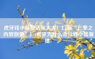 虎牙钱小佳放话张大大！口嗨“三拳之内放倒他”！(虎牙为什么会让钱小佳复播)