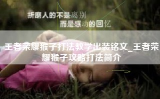 王者荣耀猴子打法教学出装铭文_王者荣耀猴子攻略打法简介