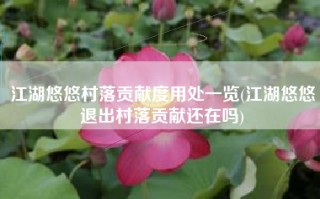 江湖悠悠村落贡献度用处一览(江湖悠悠退出村落贡献还在吗)