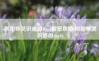 阴阳师灵识追凶Day4解密攻略(阴阳师灵识追凶day4)