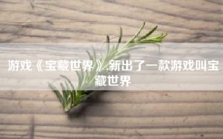 游戏《宝藏世界》,新出了一款游戏叫宝藏世界