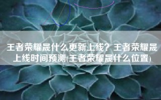 王者荣耀晟什么更新上线？王者荣耀晟上线时间预测(王者荣耀晟什么位置)