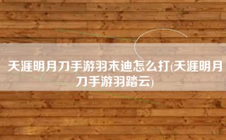 天涯明月刀手游羽末迪怎么打(天涯明月刀手游羽踏云)
