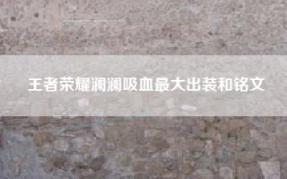 王者荣耀澜澜吸血最大出装和铭文