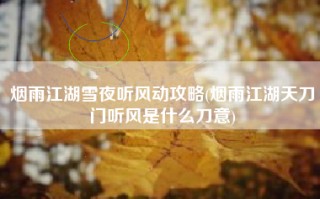 烟雨江湖雪夜听风动攻略(烟雨江湖天刀门听风是什么刀意)