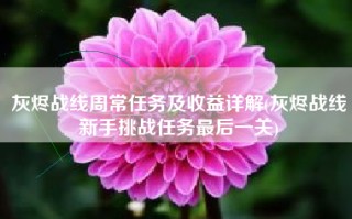 灰烬战线周常任务及收益详解(灰烬战线新手挑战任务最后一关)