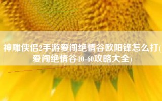 神雕侠侣2手游爱闯绝情谷欧阳锋怎么打(爱闯绝情谷40-60攻略大全)