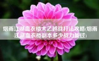 烟雨江湖血衣楼太乙越战打法攻略(烟雨江湖血衣楼副本多少战力能过)