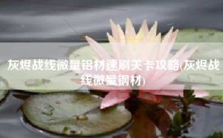 灰烬战线微量铝材速刷关卡攻略(灰烬战线微量钢材)