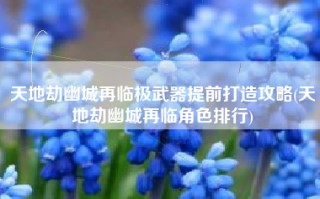 天地劫幽城再临极武器提前打造攻略(天地劫幽城再临角色排行)