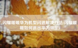 闪耀暖暖华为机型闪退解决办法(闪耀暖暖如何退出华为绑定)
