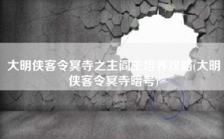 大明侠客令冥寺之主阎王培养攻略(大明侠客令冥寺暗号)