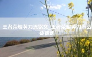 王者荣耀黄刀流铭文_王者荣耀黄刀怎么叠被动