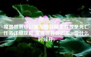 魔兽世界怀旧服灰熊丘陵生存或是死亡任务详细攻略(魔兽世界怀旧服80级什么时候开)