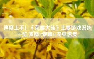 速度上手！《荣耀大陆》主要游戏系统一览[多图](荣耀50充电速度)