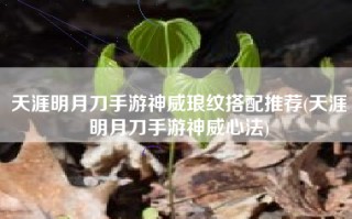 天涯明月刀手游神威琅纹搭配推荐(天涯明月刀手游神威心法)
