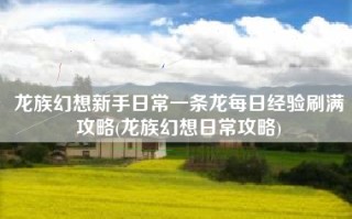 龙族幻想新手日常一条龙每日经验刷满攻略(龙族幻想日常攻略)